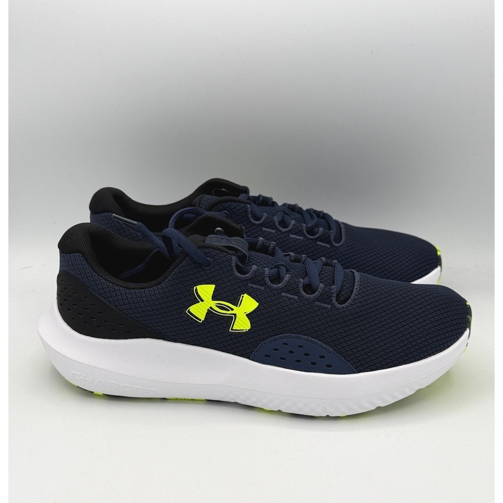 Under Armour Charged Surge 4 Shoes Mens 10 Navy Blue Lime Green 3027000-404